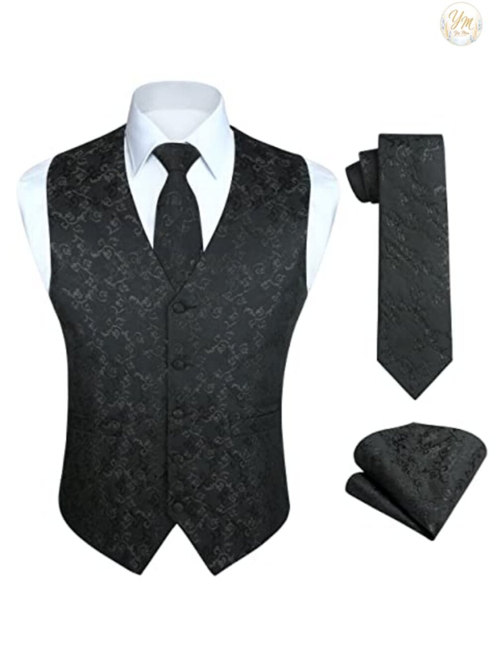 HISDERN Men's Paisley Jacquard Vest Tie Pocket Square 3PC Waistcoat
